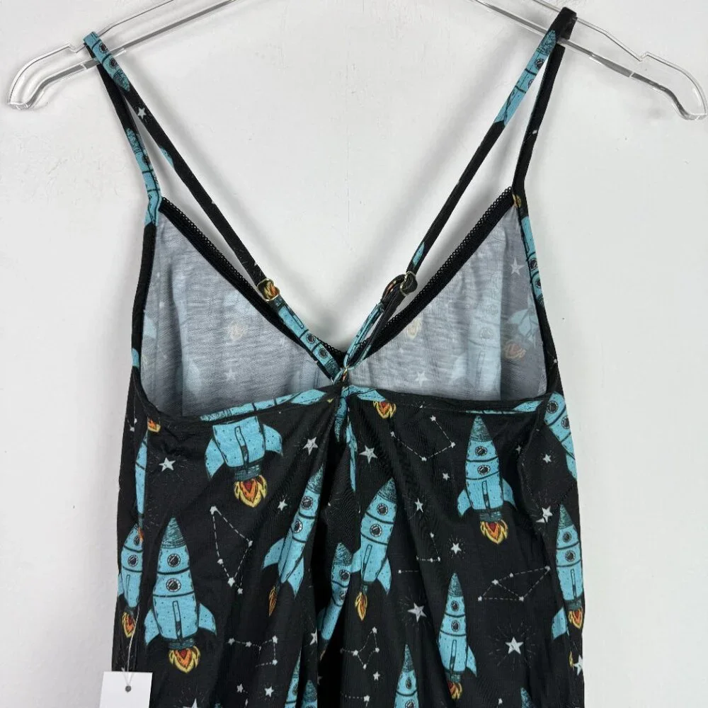 NWT Modcloth Breakfast for Dinner Easy Does It Sleep Romper Rockets Size Medium - Picture 8 of 12